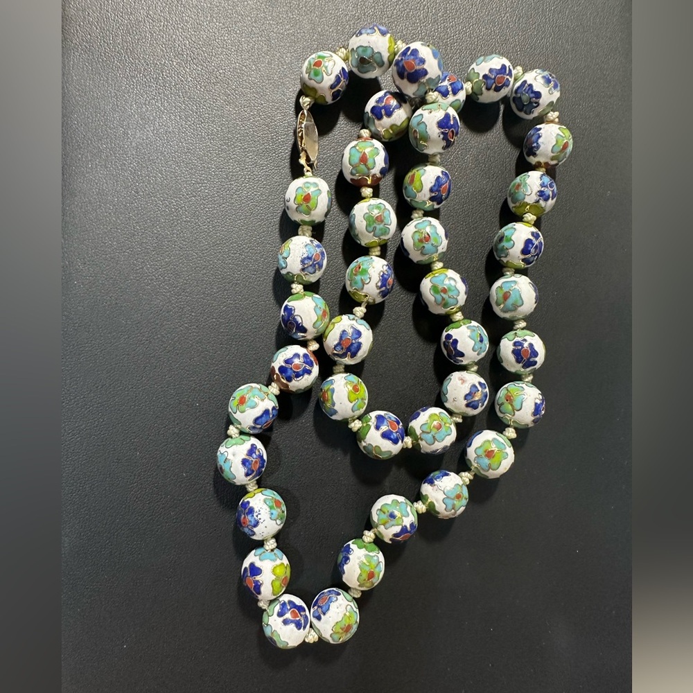 Vintage Cloissone bead necklace 22 in